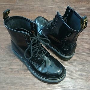 Black Patent Leather Lace-Up Boots
